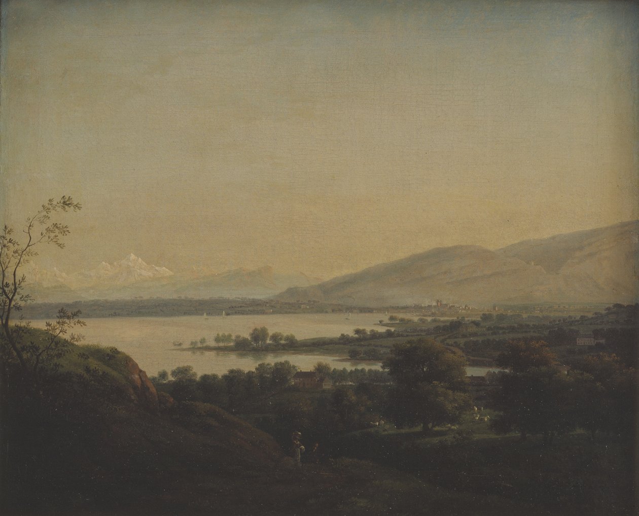 Udsigt over søen Leman mod Mont Blanc og Genève af Jens Juel