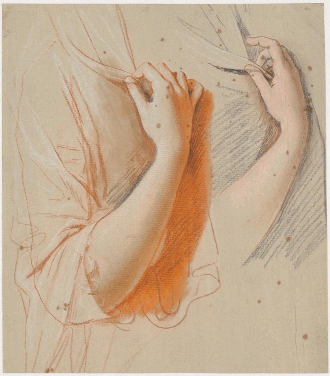 Studie af en kvindes højre arm, holdende et slør; forarbejde til portrættet af grevinde Constance Bernstorff, født Knuth af Jens Juel