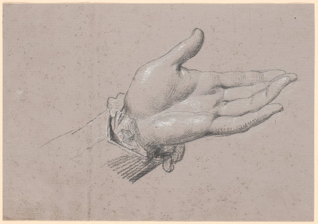 Studie af en venstre hånd, anvendt i helfigursportrættet af Frederik den sjette som Kronprins fra 1786 på Amalienborg af Jens Juel