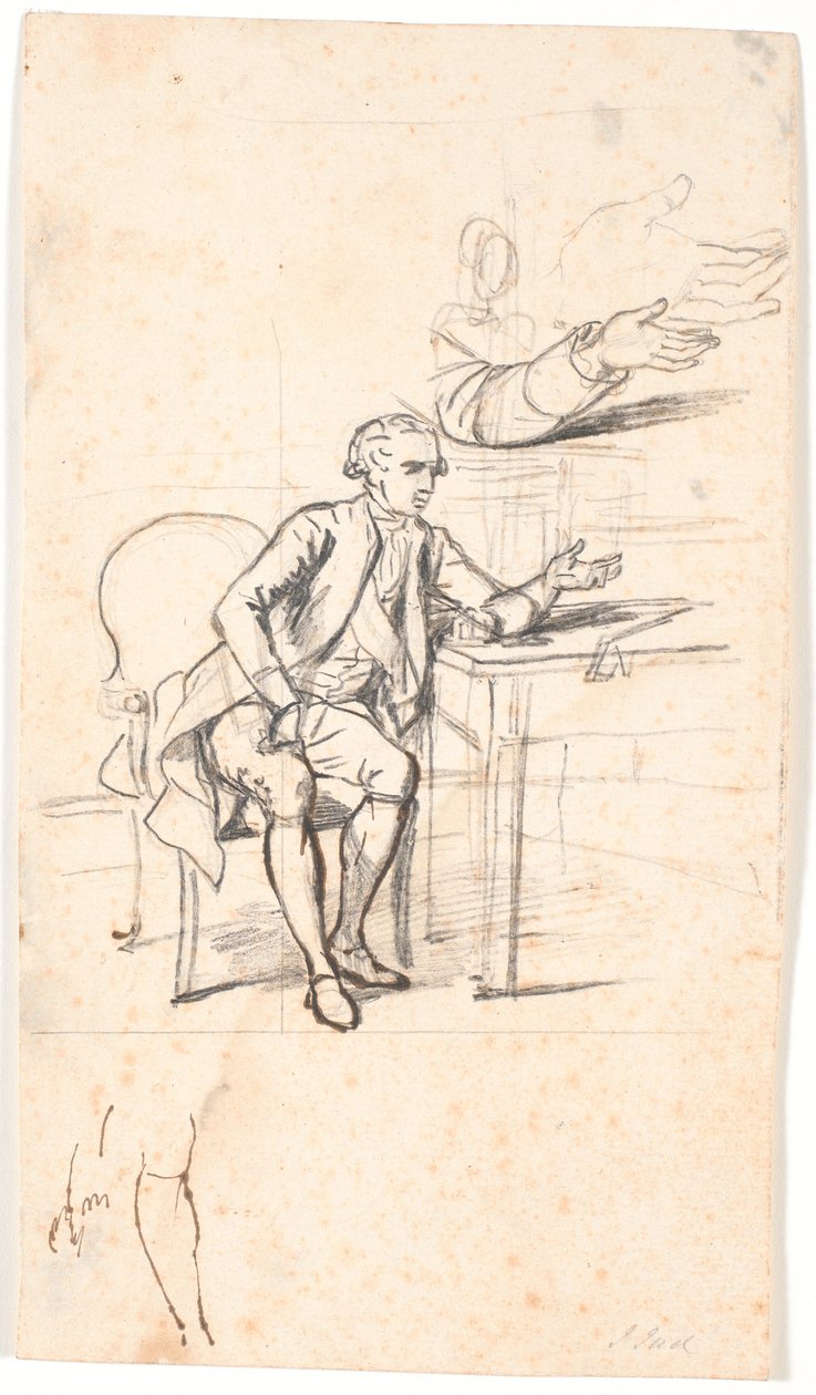 Studie til det holmskioldske familiebillede fra 1787: geheimeråd. Theodor Holmskiold sidden ved et bord af Jens Juel