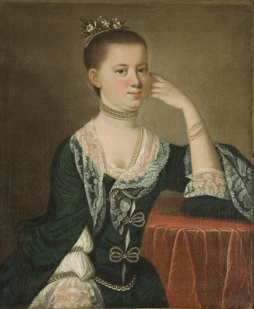 Portræt af fru Elias Vander Horst, ca. 1763 (olie på lærred) af Jeremiah Theus