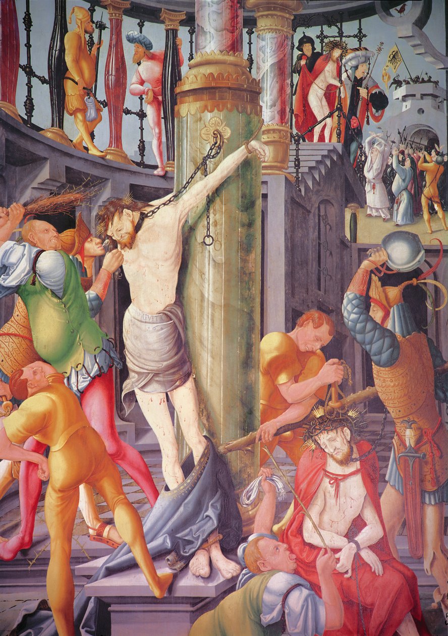 The Mocking of Christ, fra Herrenberg-altertavlen, 1521 af Jerg Ratgeb