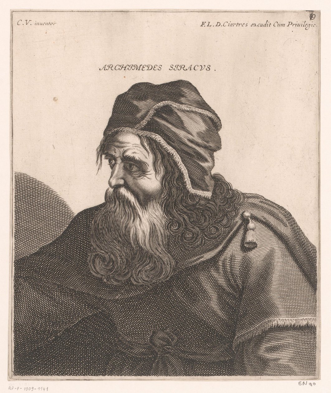 Portræt af Archimedes Archimedes Syracuse. (titel på objekt) Buster af filosoffer og konger (serietitel) af Jerôme David (attributed to)