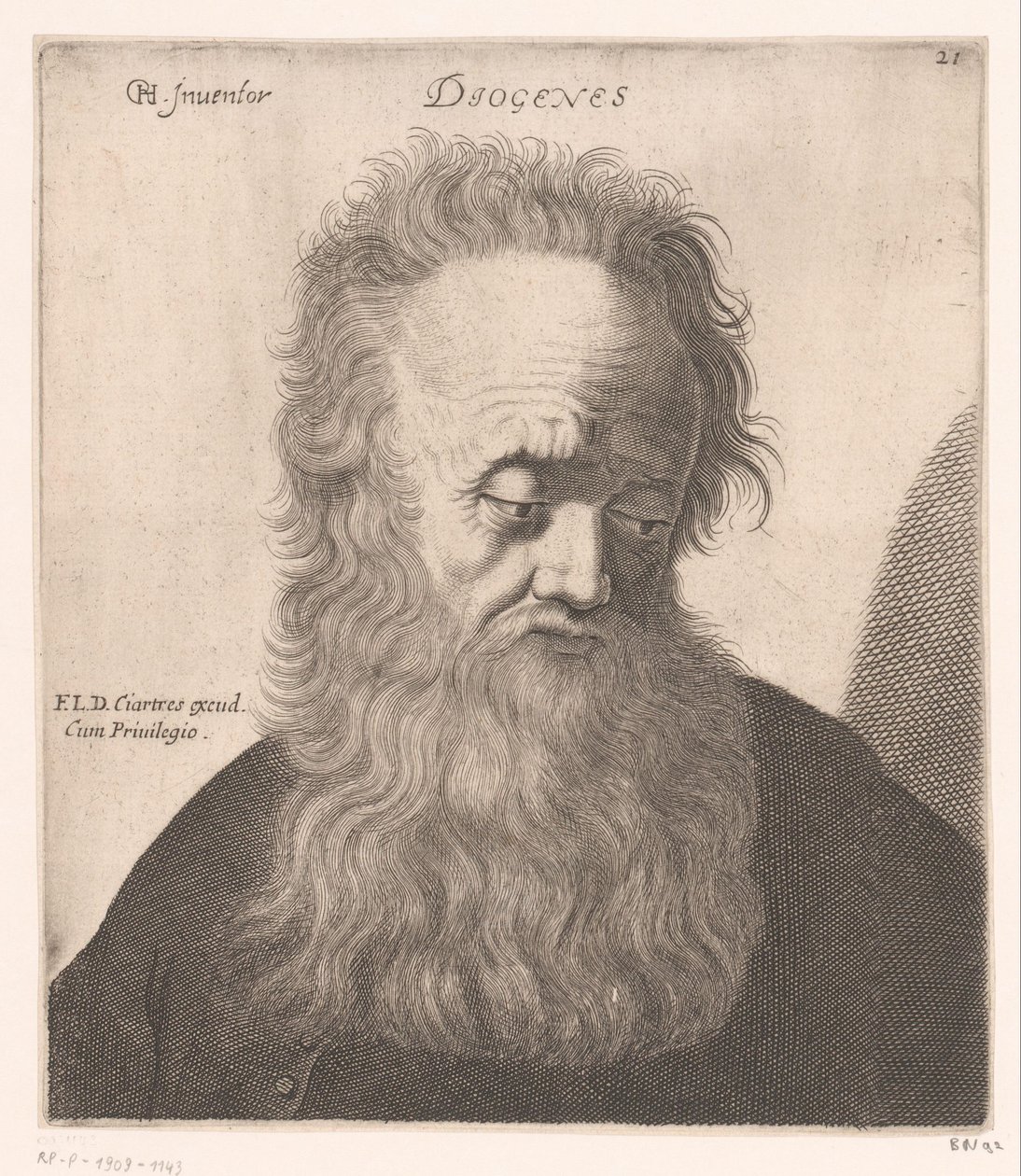 Portræt af Diogenes af Sinope Diogenes (titel på objekt) Buster af filosoffer og konger (serietitel) af Jerôme David (attributed to)