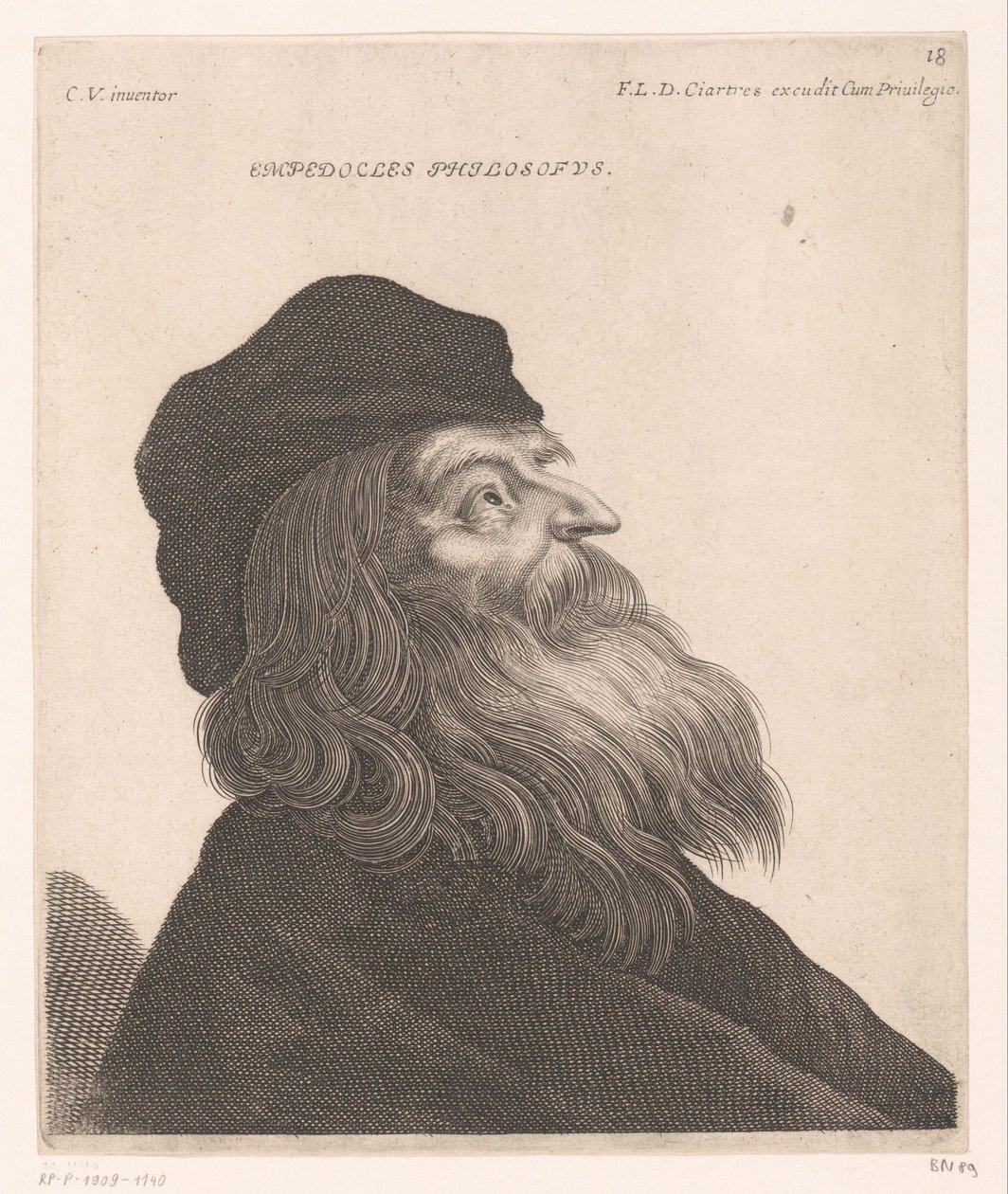 Portræt af Empedocles Empedocles philosophus. (titel på objekt) Buster af filosoffer og konger (serietitel) af Jerôme David (attributed to)