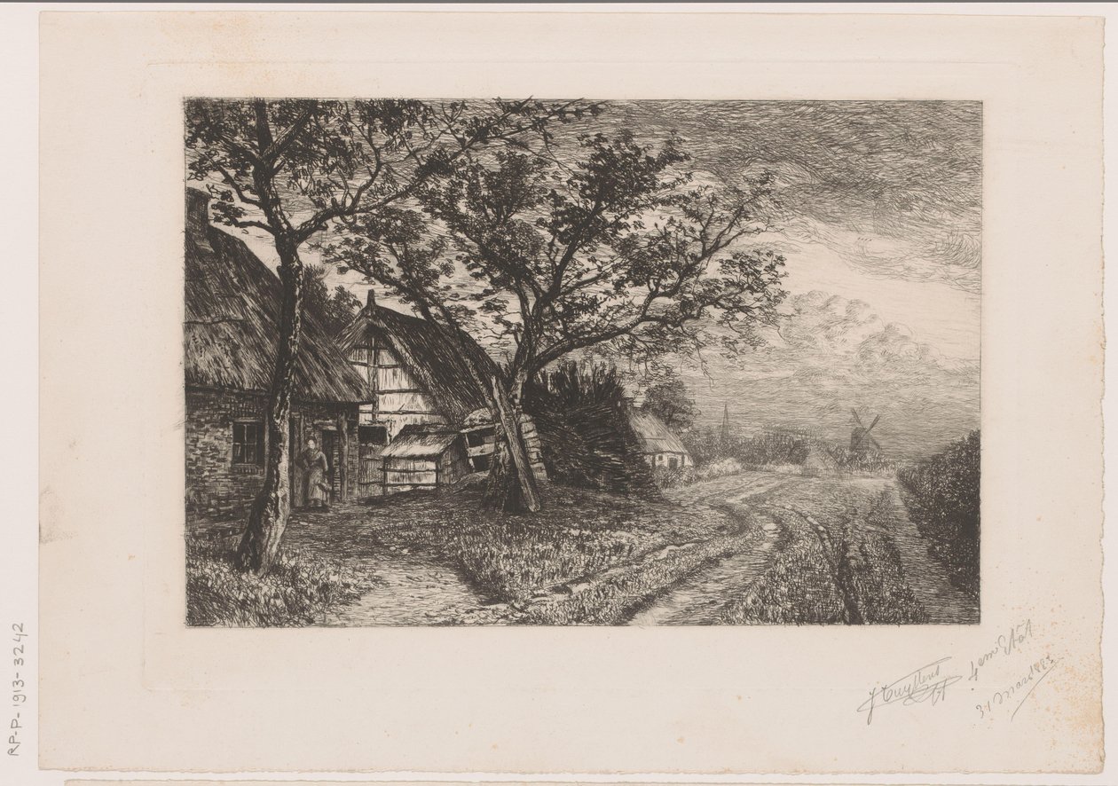 Landskab med gårde og mølle af Jerôme Tuyttens (signed by artist)