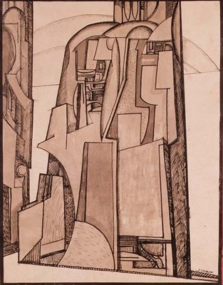 Landskab, ca.1914 (pen og blæk) af Jessica Desmott