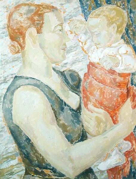 Mor og barn, ca. 1932 (olie på gesso-tavle) af Jessica Stewart Dismorr