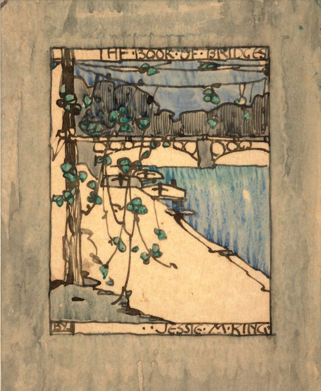 Frontispice til "The Book of Bridges", ca. 1911 (akvarel og blæk på papir) af Jessie Marion King