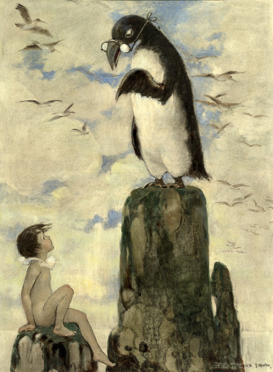 Og der så han den sidste gairfowl, fra The Water Babies af Charles Kingsley, pub. 1916 (farve litho) af Jessie Willcox Smith