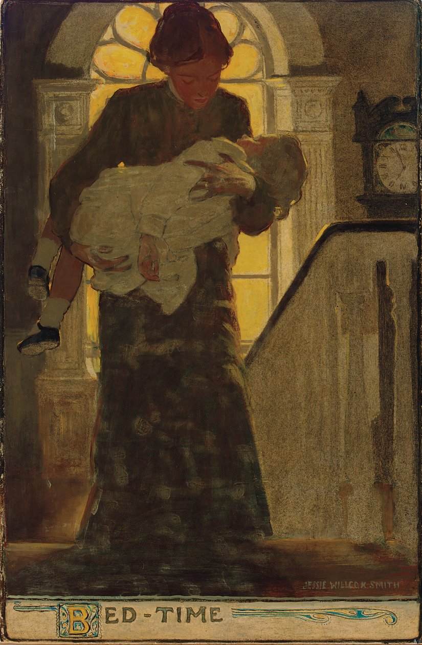 Sengetid, ca. 1902 (kul, akvarel og olie om bord) af Jessie Willcox Smith