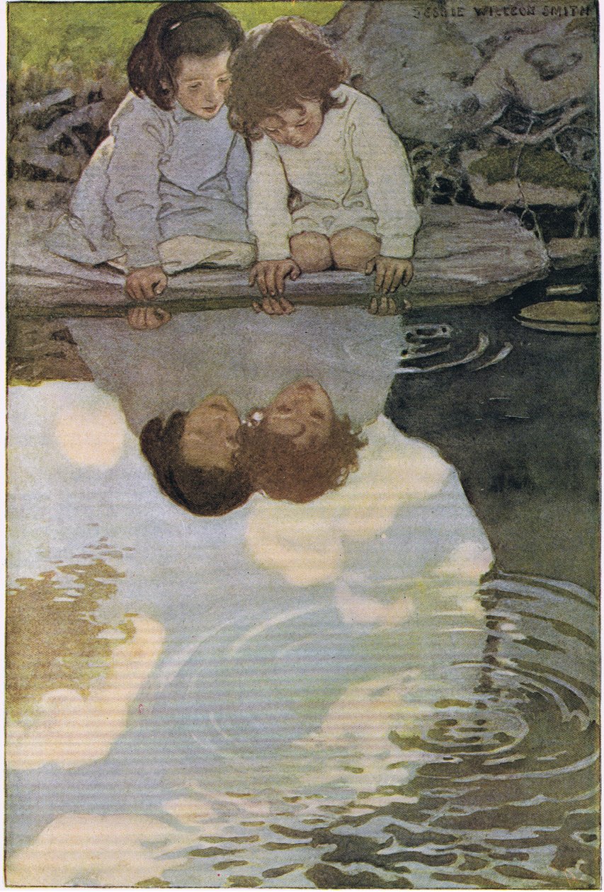 Børn ser på deres refleksioner, fra 