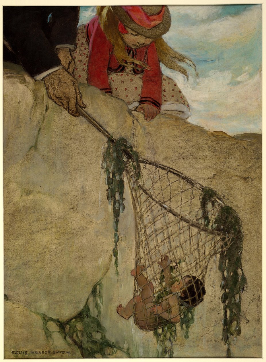 Han følte nettet meget tungt, fra The Water Babies af Charles Kingsley, pub. 1916 (farve litho) af Jessie Willcox Smith
