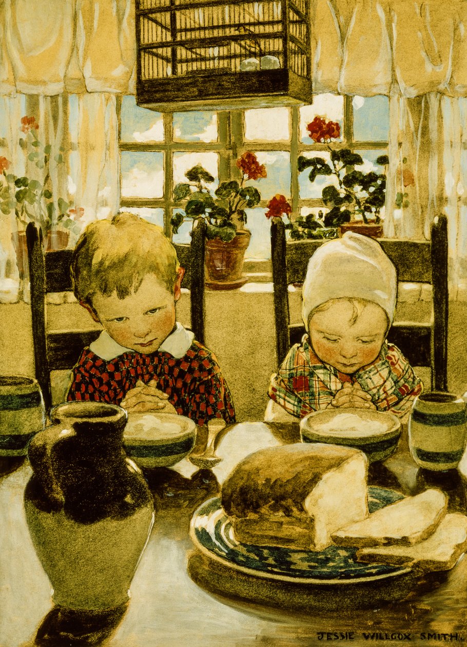Bønner ved morgenmad (akvarel) af Jessie Willcox Smith