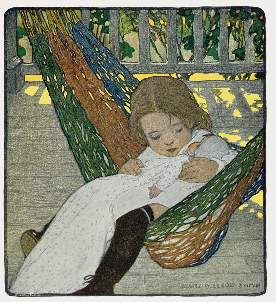 Vyngende babydukke i søvn af Jessie Willcox Smith