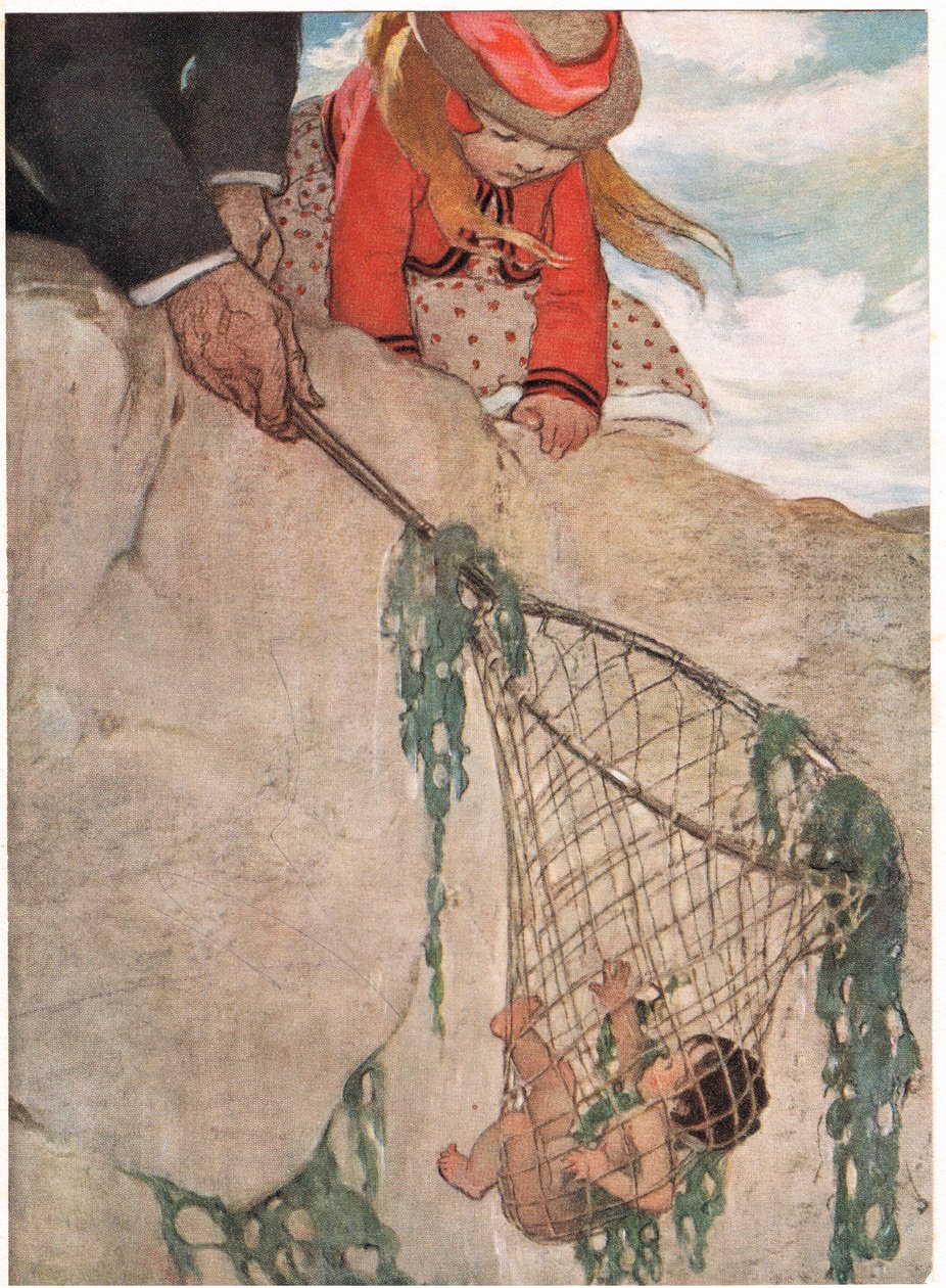 Tom viklet ind i fiskenettet, illustration fra 