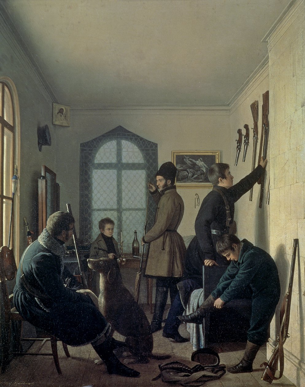 Forberedelser til jagt, 1836 af Jevgraf Fiodorovitch Krendovsky