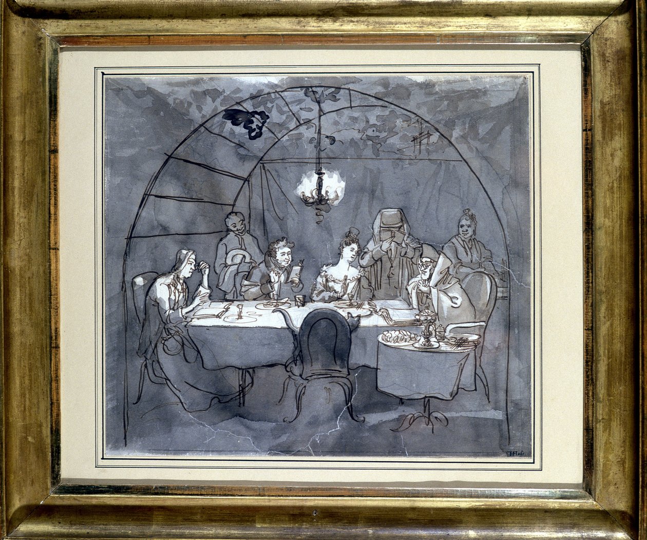 Fête des Cabanes på restauranten Kasher af familien til Moses Ulmann. Tegning på papir, pennevask i 1831 35,5 x 31,3 cm. (JM 189) Jødisk Museum Basel, Schweiz. af Jewish School