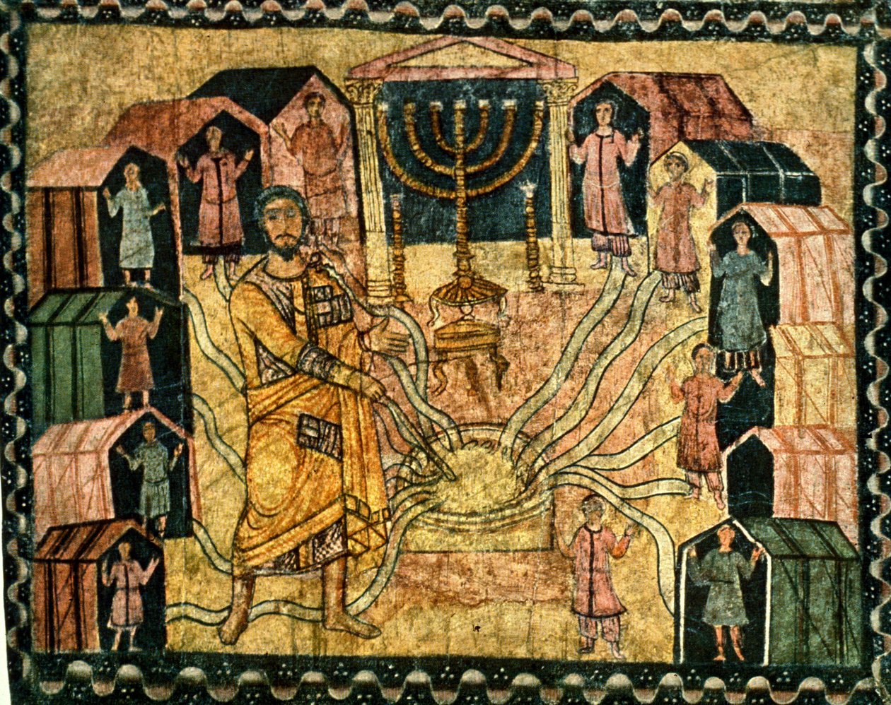 Lejren ved Beer and the Miraculous Well (tempera på gips) af Jewish School