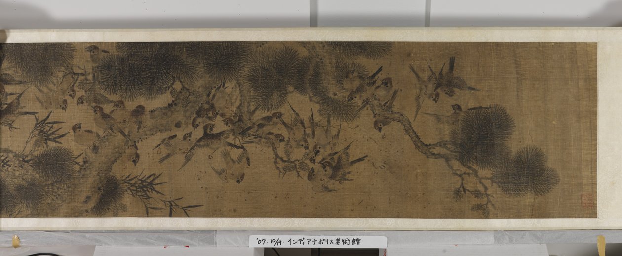 Et hundrede fugle (blæk og farver på silke) af Jiang (after) Tingxi