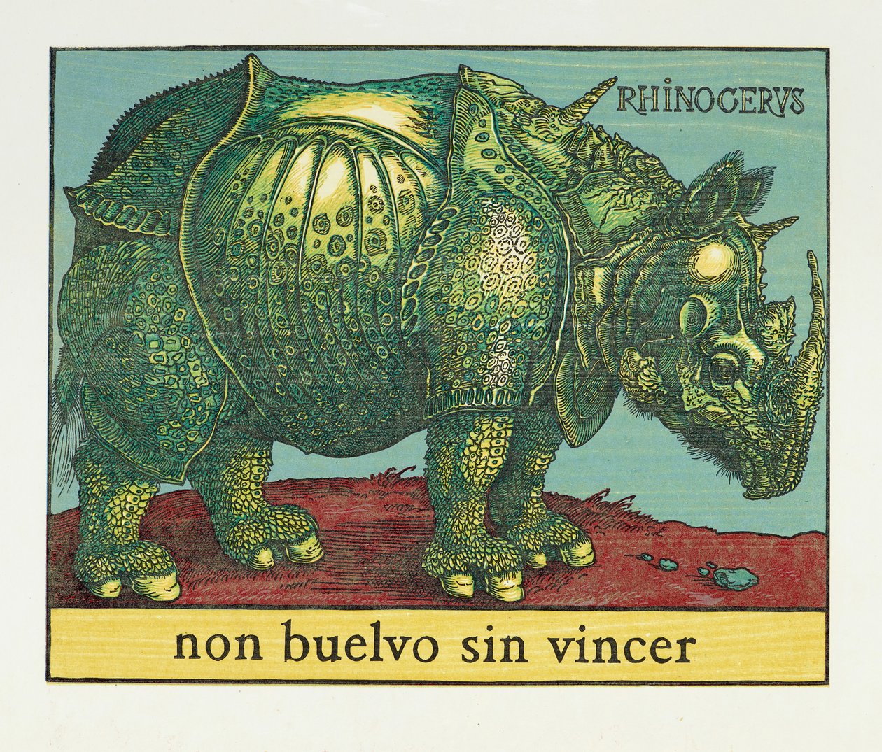 Green Rhino, 2007 (træsnit) af Jim Monson