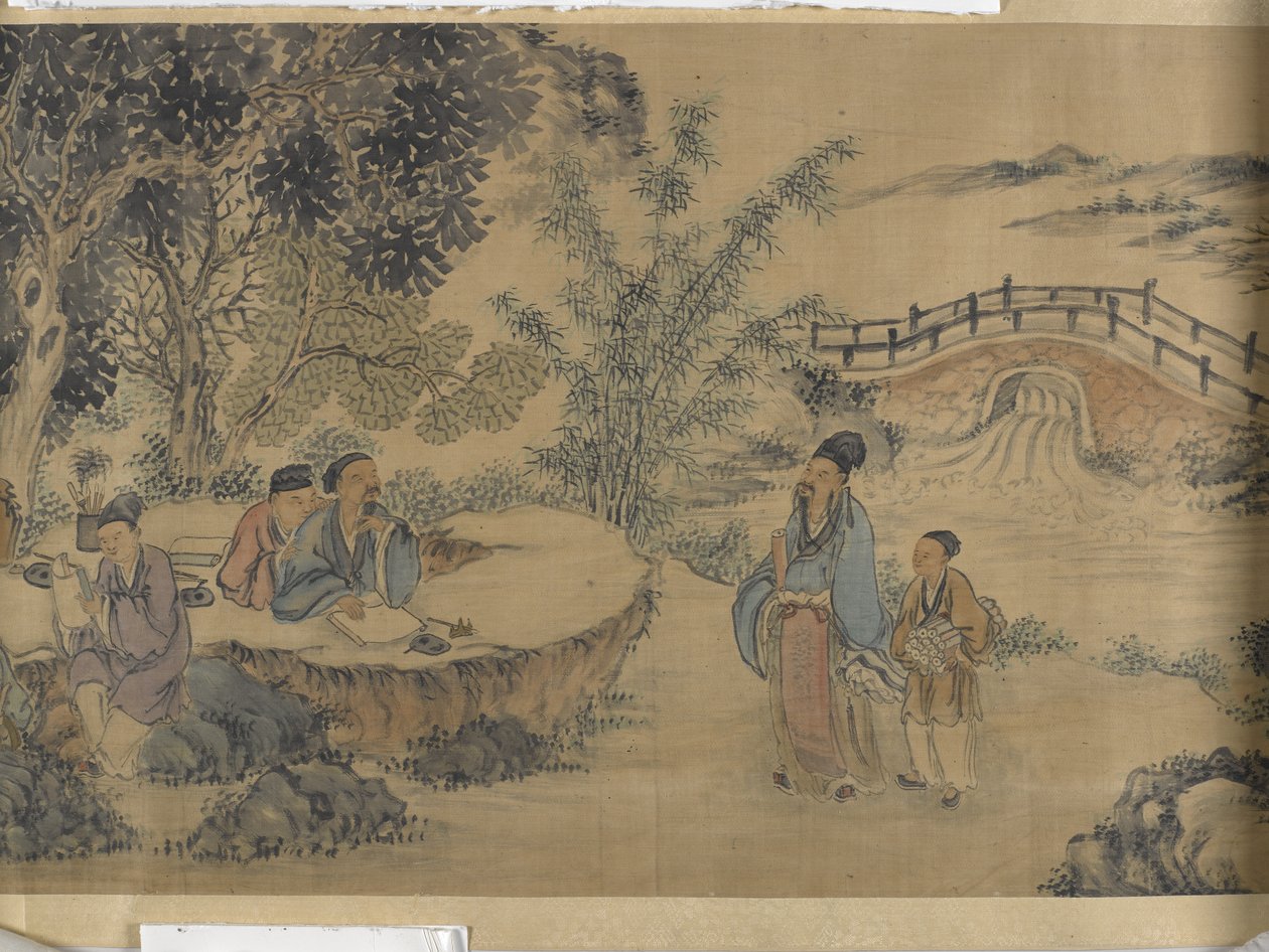 Gathering At The Lanting Orchid Pavilion (blæk og farve på satin) af Jiuru Chen