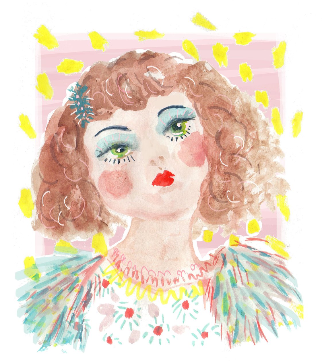 Vintage Doll 2, 2014 (akvarel på papir) af Jo Chambers