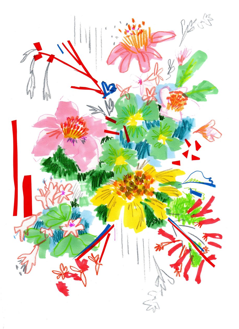 Floral Sketch 2, 2014 (pen og blæk, collage på papir) af Jo Chambers