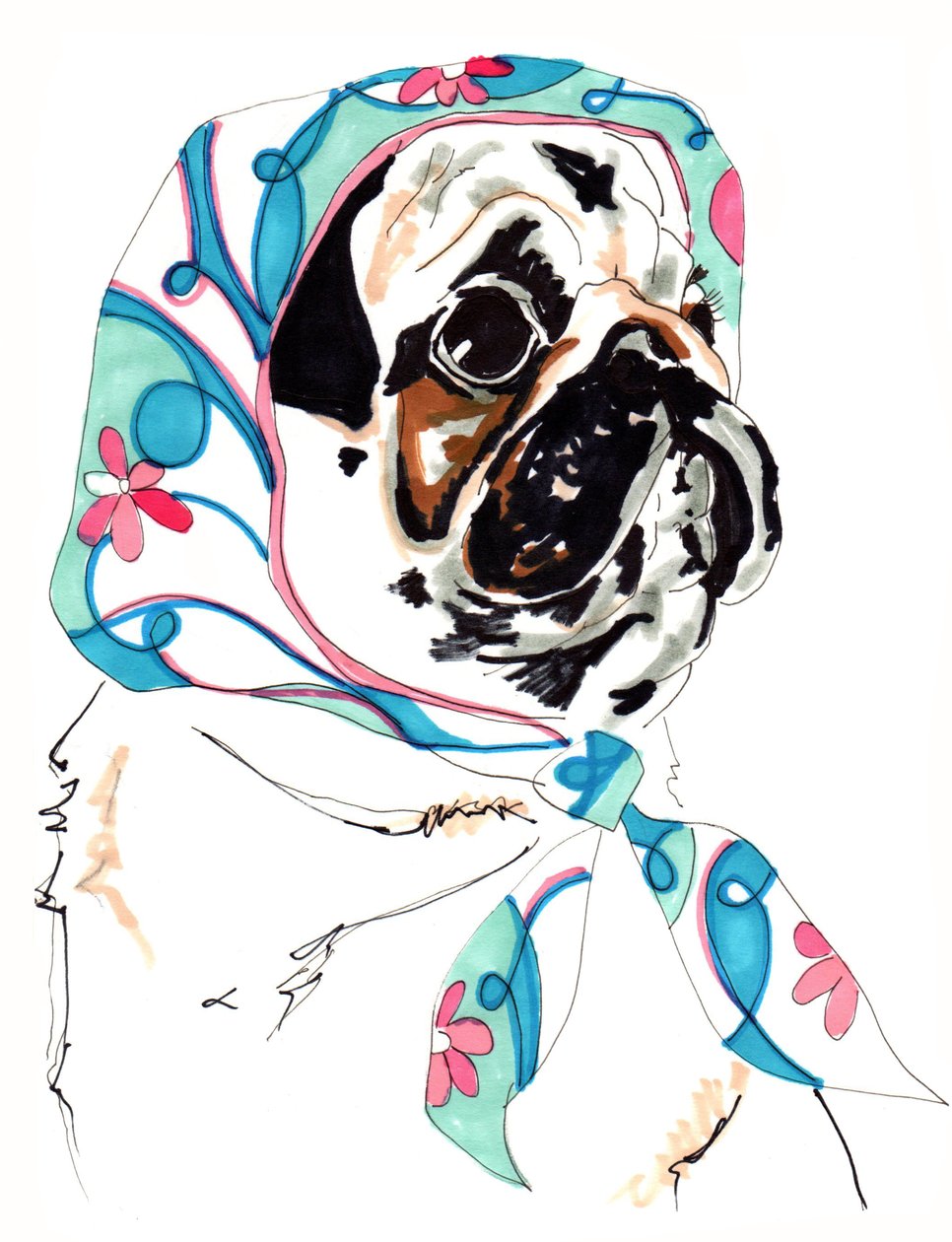 Pug In Pucci, 2012 (pen og blæk på papir) af Jo Chambers