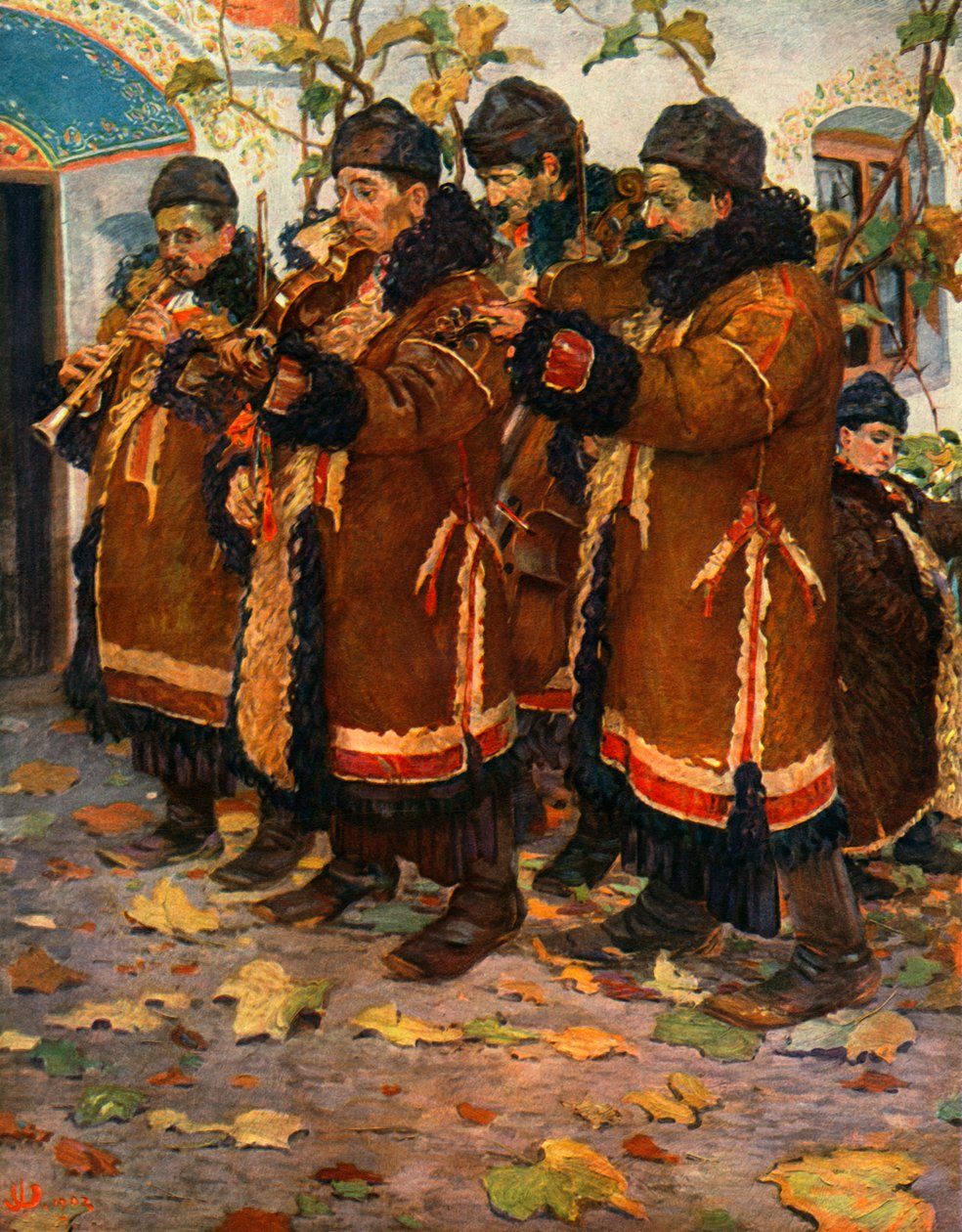 Musikere fra Hroznovà Lhota: klarinet, violin og kontrabas. 1861-1940, 1948 af Joža Uprka