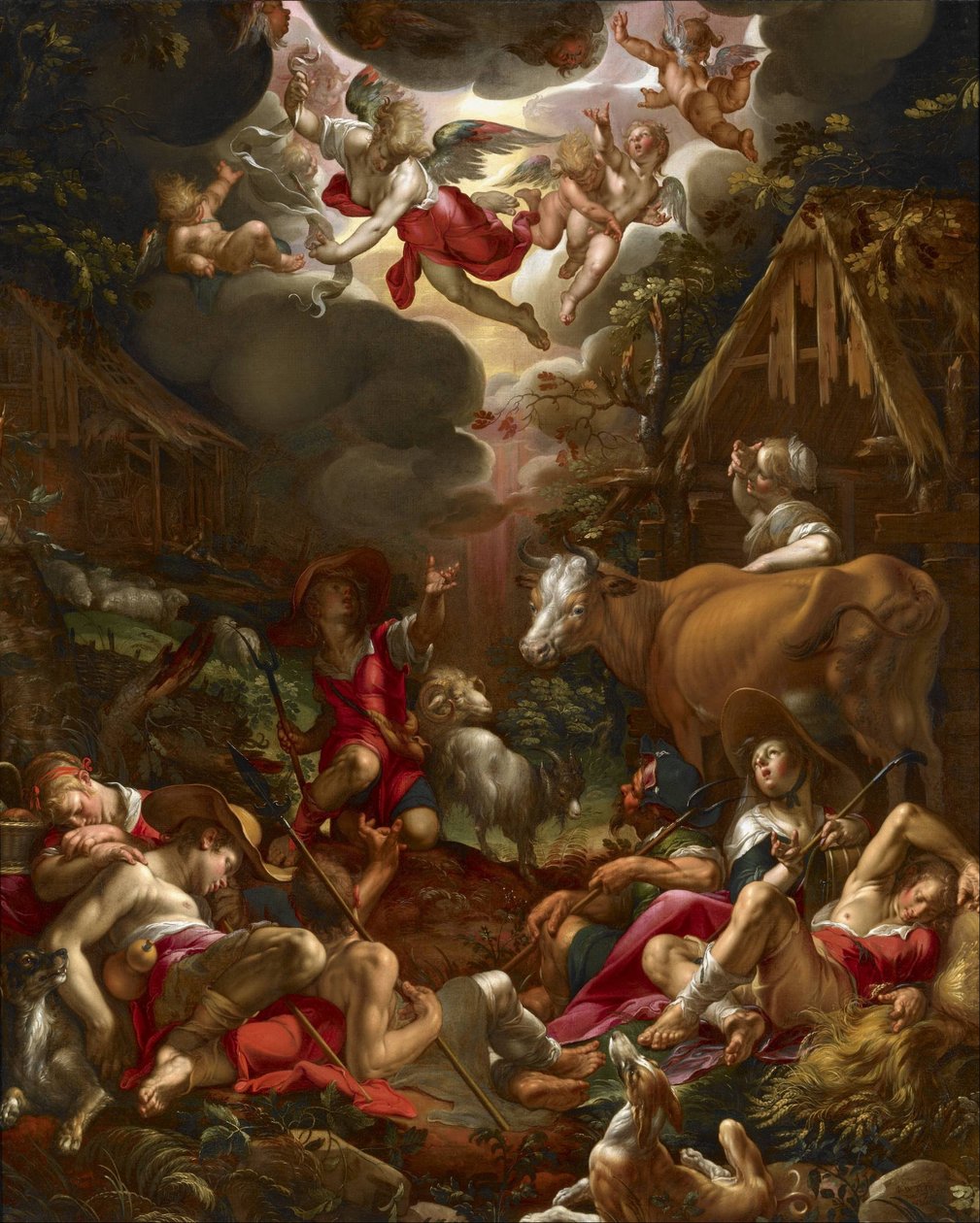 Bebudelsen til hyrderne af Joachim Wtewael or Utewael
