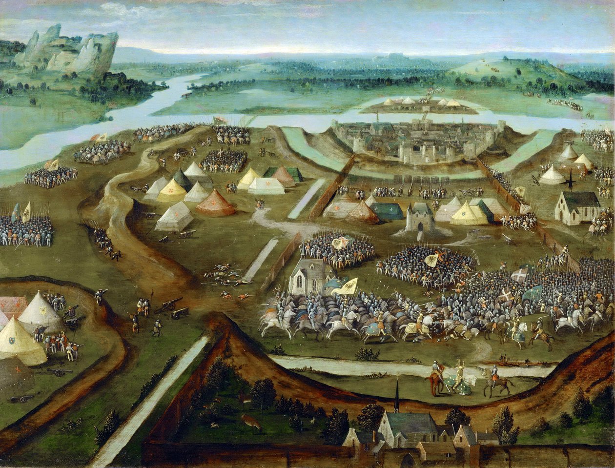 Tidlig nederlandsk kunst: La Bataille de Pavia - Slaget ved Pavia af Patinier (Patenier eller Patinir), Joachim, tilhænger af , ca. 1530. Olie på træ, 31x41. Kunsthistorisk Museum, Wien af Joachim (follower of) Patenier or Patinir