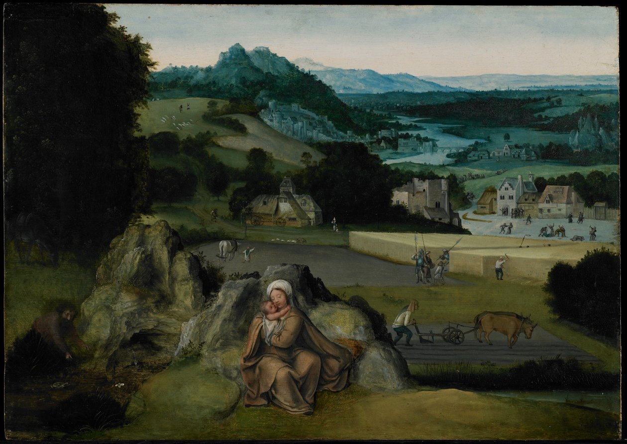 Resten på flugten til Egypten (The Miraculous Field of Wheat) c.1518-24 (olie på panel) af Joachim (workshop of) Patinir