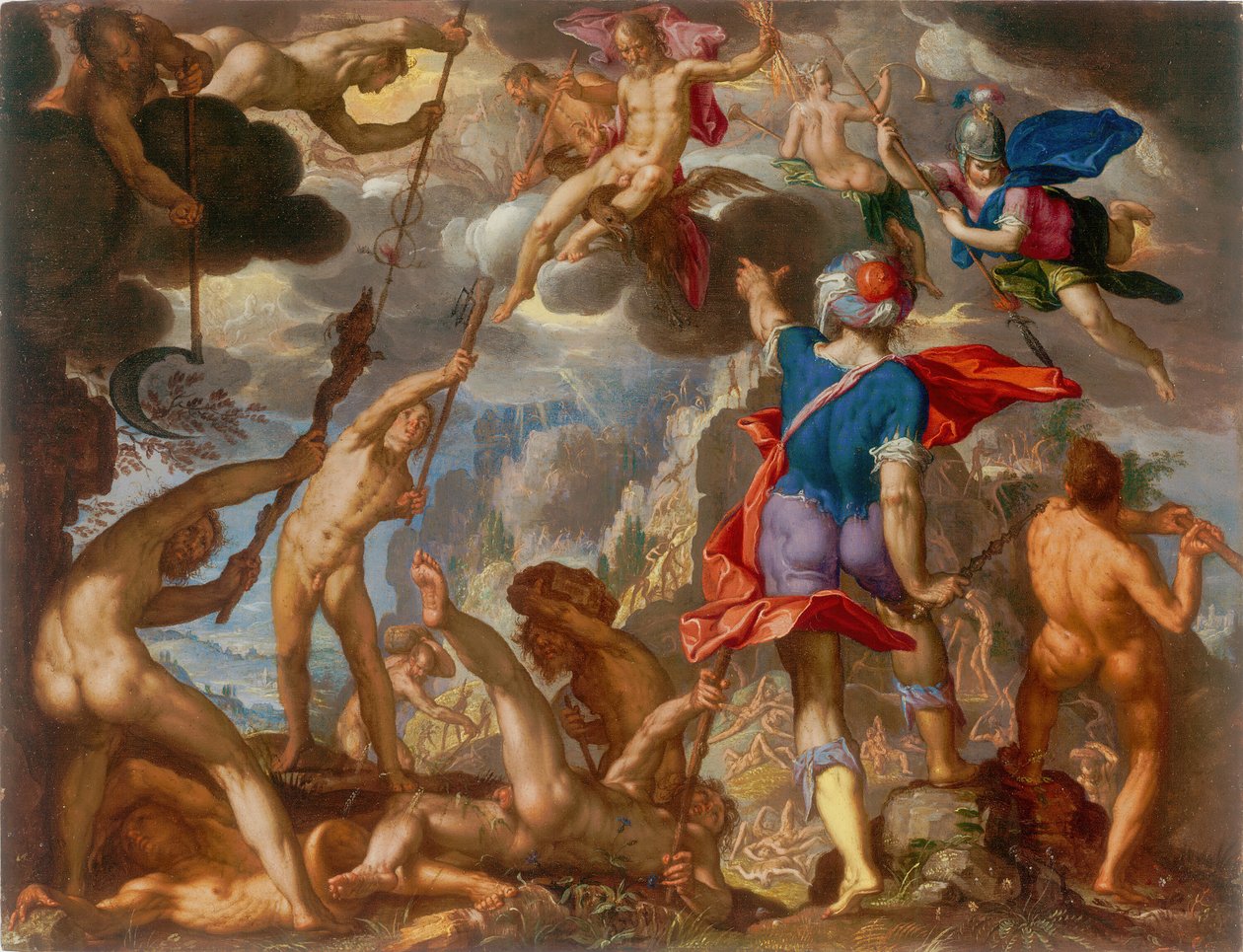 Kampen mellem guderne og kæmperne, ca. 1608. af Joachim Anthonisz Wtewael