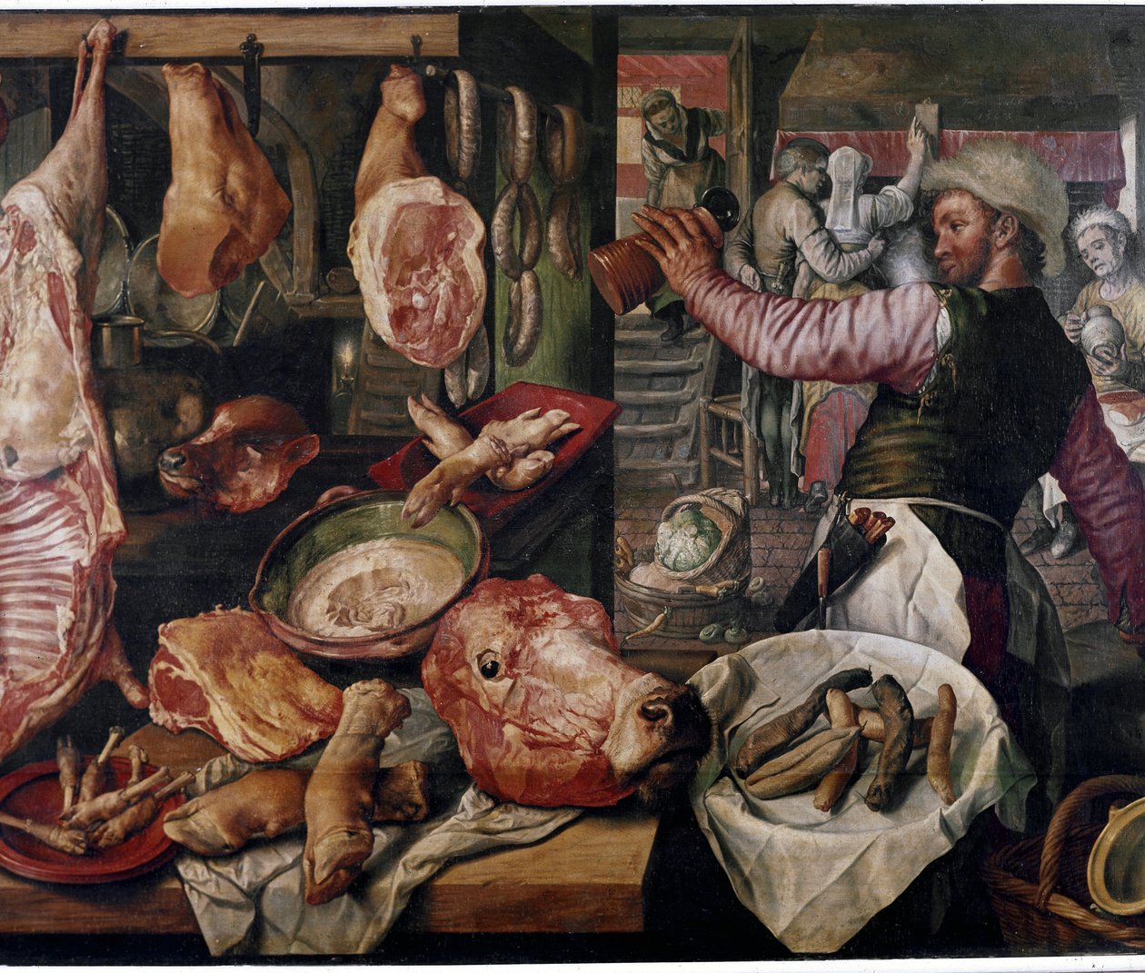 Slagterforretning. (Kødmarked). Særlig af Joachim Beuckelaer or Bueckelaer