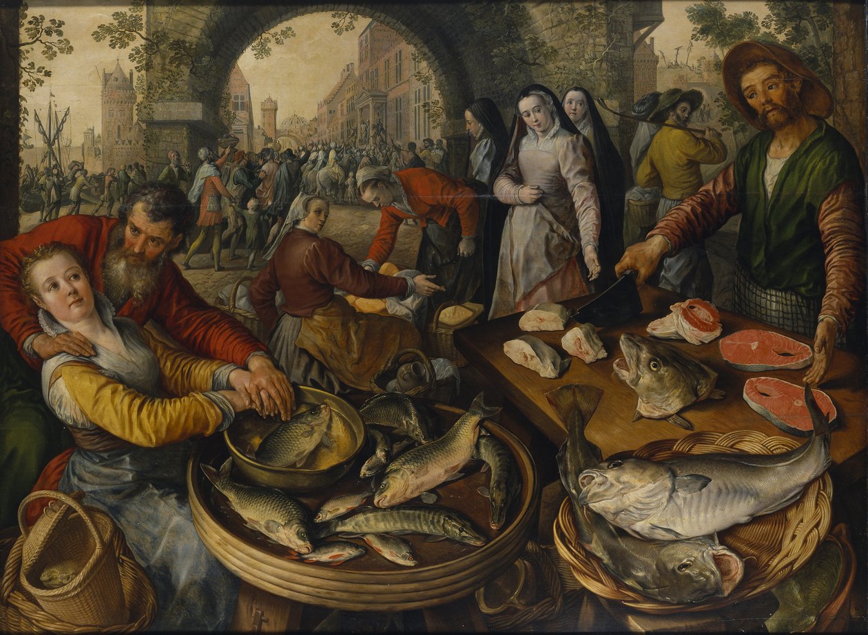 Fiskemarked med Ecce Homo, 1570 af Joachim Beuckelaer