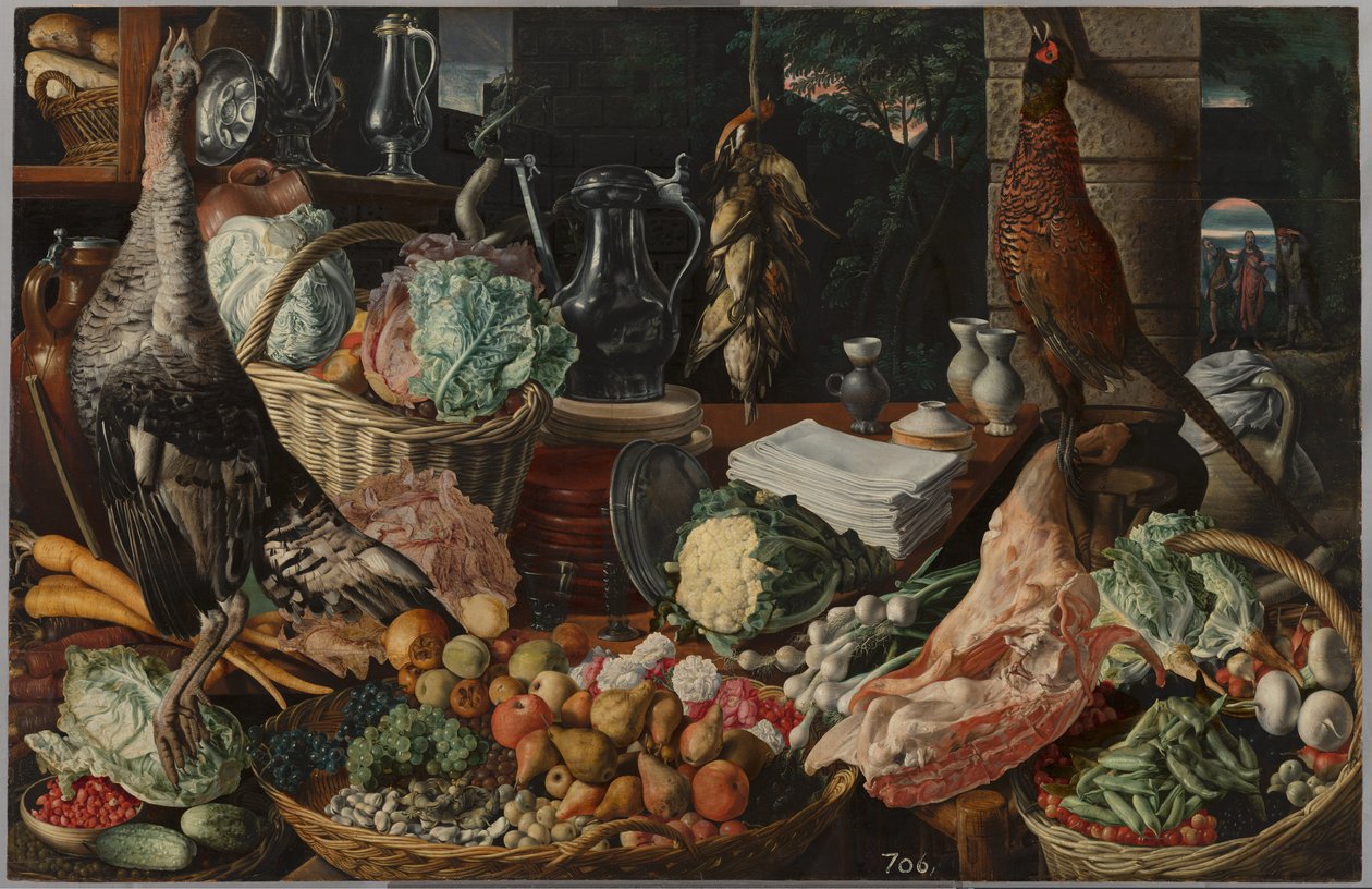 Køkkenscene med Kristus i Emmaus, ca. 1560-1565 af Joachim Beuckelaer