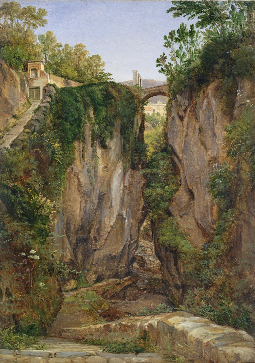 En stenet dal i Sorrento, 1823 (olie på papir monteret på kort) af Joachim Faber