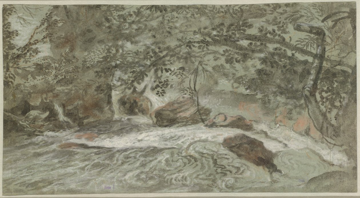 Rapids med overhængende grene (verso) af Joachim Franz Beich