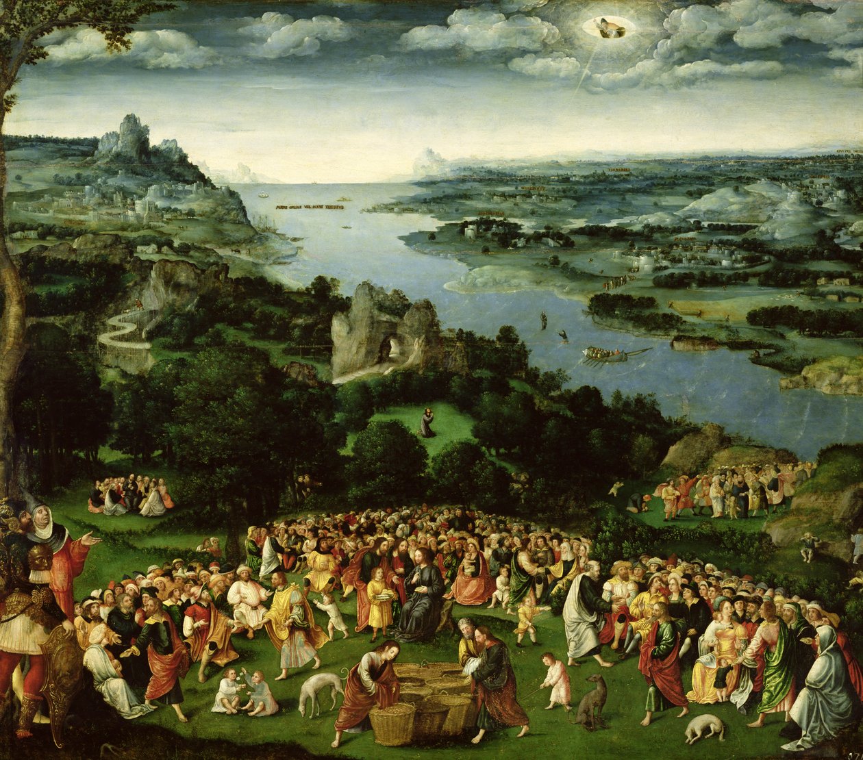 The Feeding of the Five Thousand (olie på panel) af Joachim Patenier