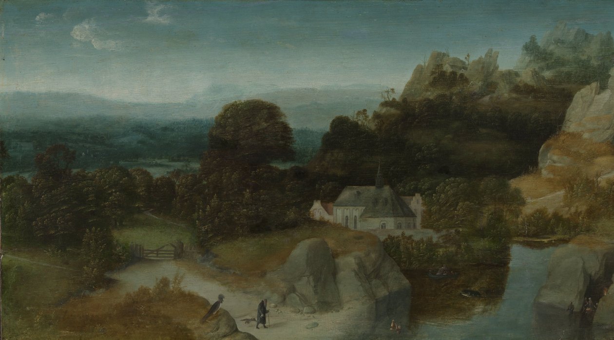 Landskab med Sankt Antonius Abbeds fristelse af Joachim Patinir (workshop of)
