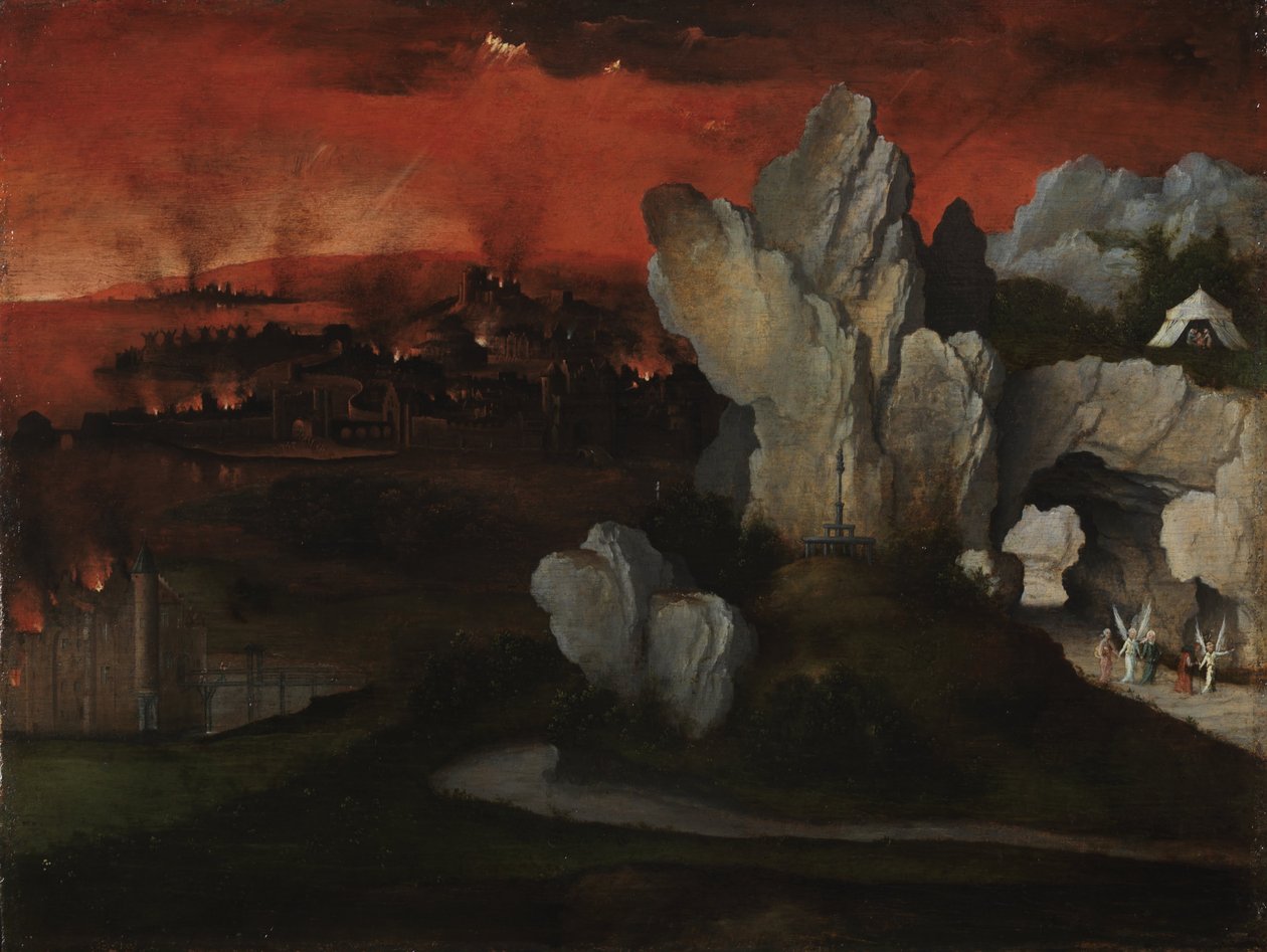 Landskab med ødelæggelsen af Sodoma og Gomorra, ca. 1520 af Joachim Patinir