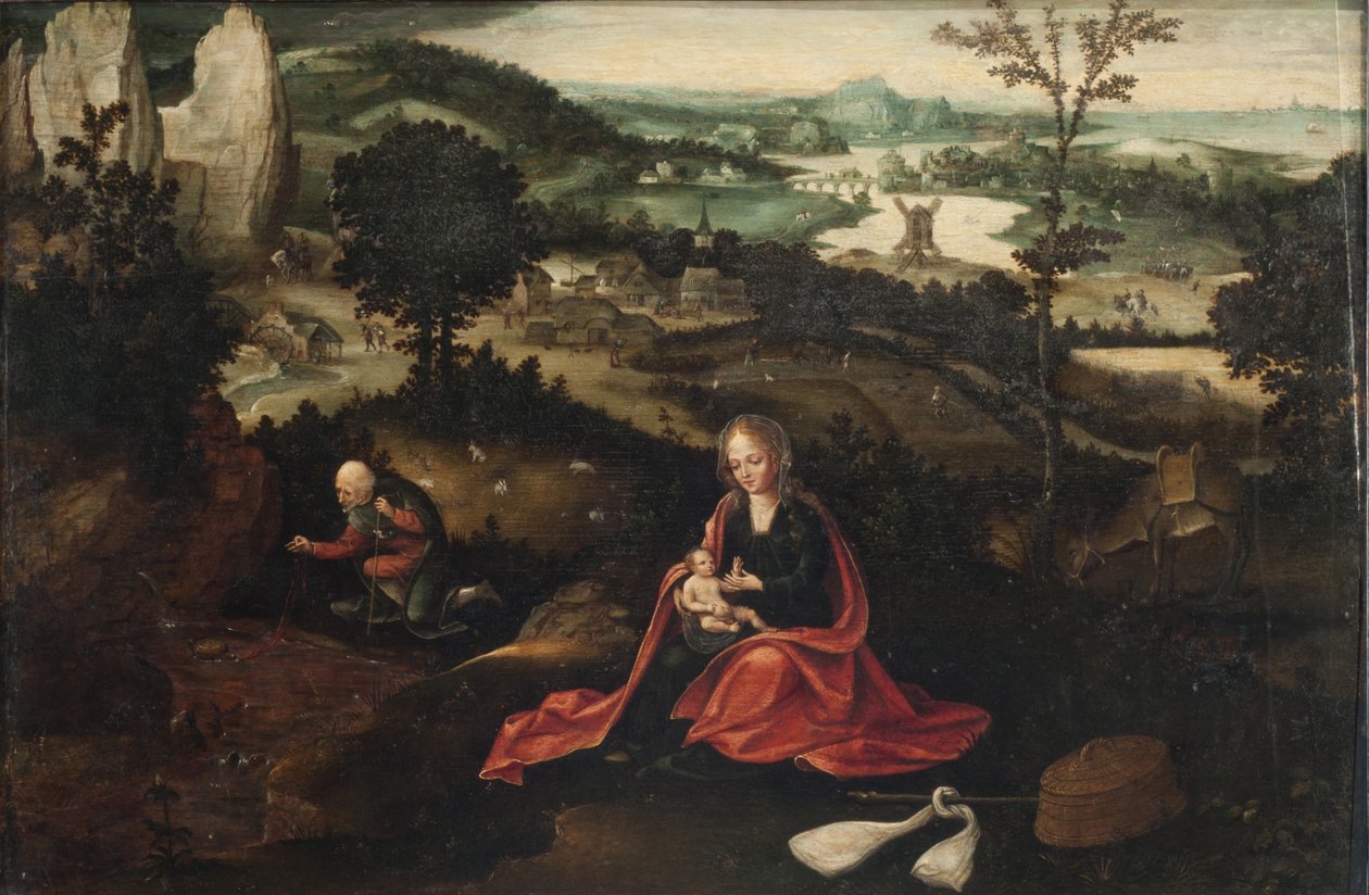 The Rest on the Flight into Egypt (olie på panel) af Joachim Patinir