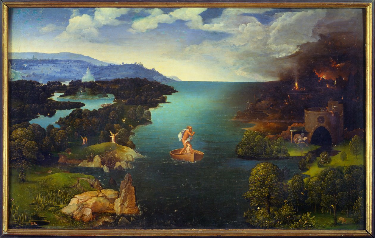 Styx Charons (Caron) passage på sin båd i underverdenen. Maleri af Joachim Patinir (Skater) (1485-1524) (ec.flam.) Søn 0,64x1,03 m Madrid, musee du prado af Joachim Patinir