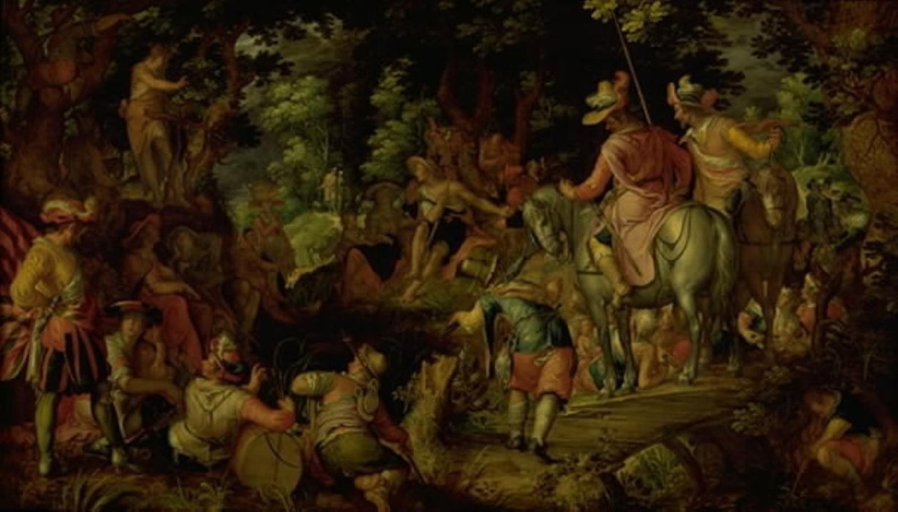 Johannes Døberen prædiker i skoven af Joachim Wtewael or Utewael