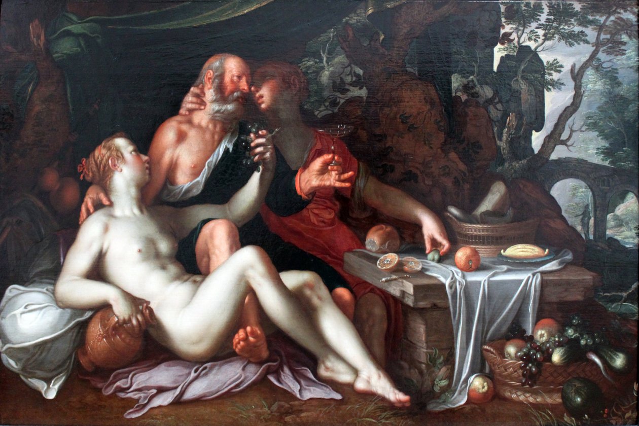 Lot og hans døtre af Joachim Wtewael or Utewael