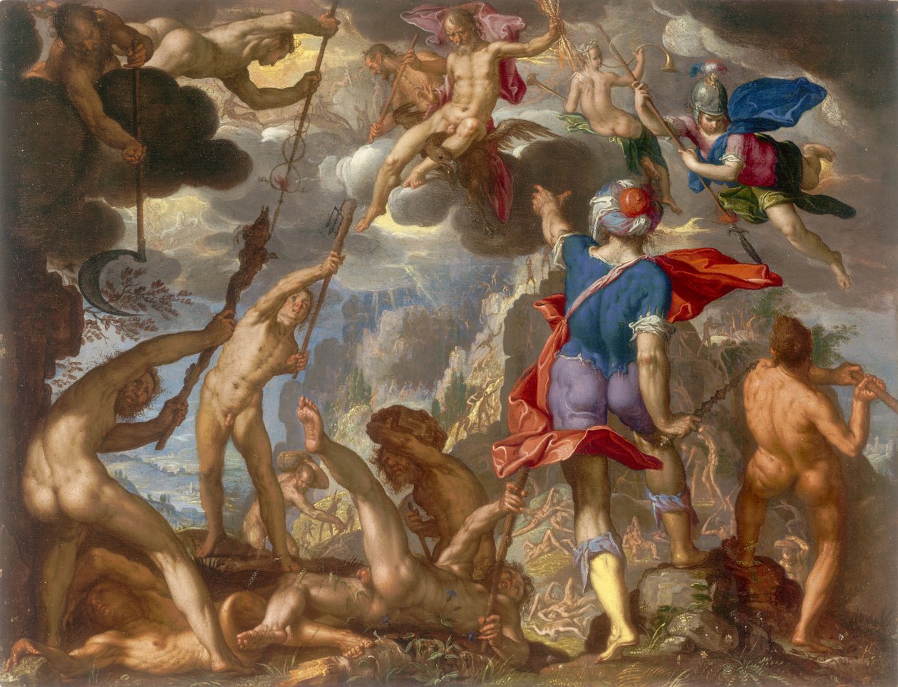 Kampen mellem guderne og kæmperne, ca. 1608 af Joachim Wtewael or Utewael
