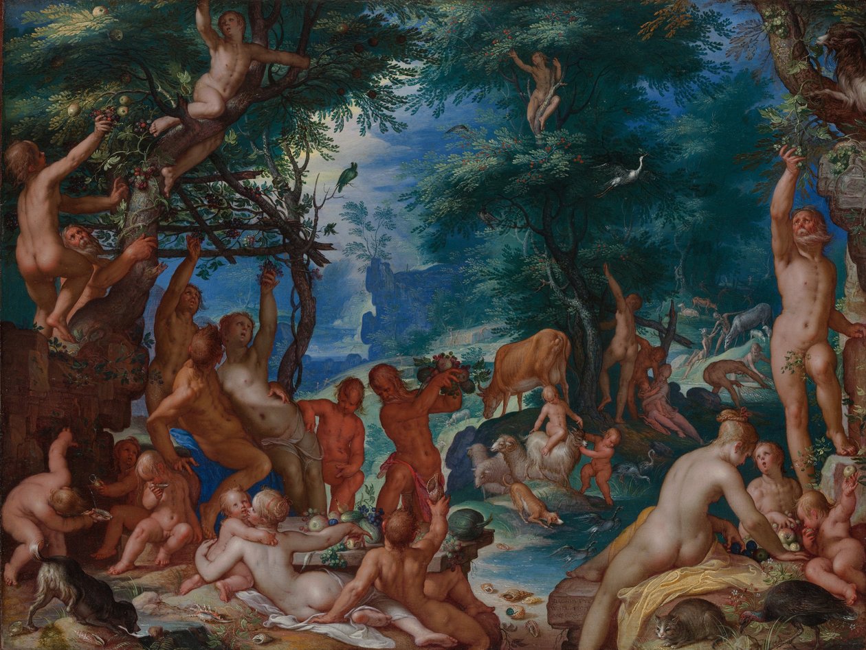 Guldalderen, 1605 (olie på kobber) af Joachim Wtewael or Utewael
