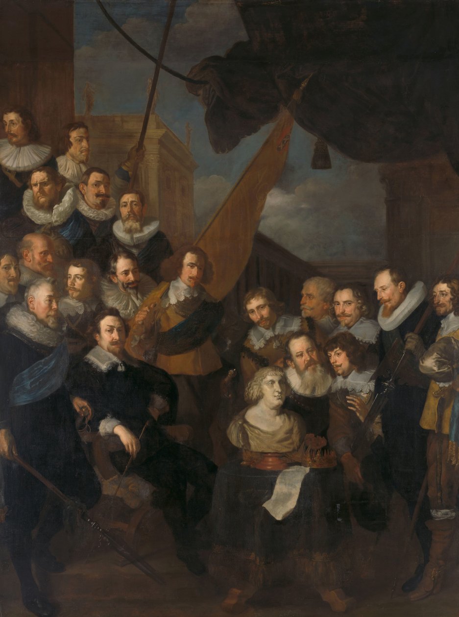 Officerer og andre borgergarde fra XIX-distriktet i Amsterdam, under kommando af kaptajn Cornelis Bicker og løjtnant Frederick van Banchem, venter på at byde Marie de Médicis velkommen, 1. september 1638 af Joachim von Sandrart (I)