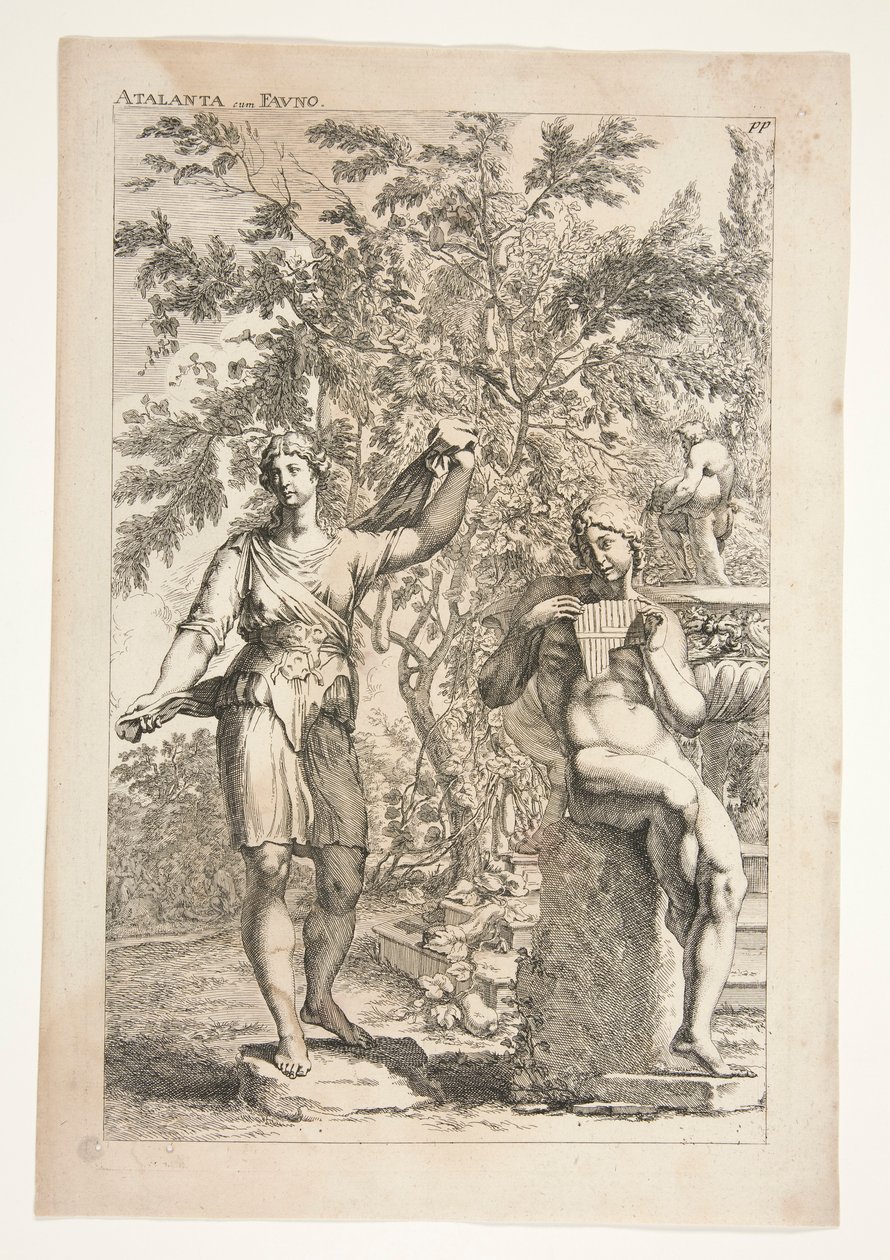 Atalanta og en faun, fra Ancient Sculptures Admired af Joachim von Sandrart